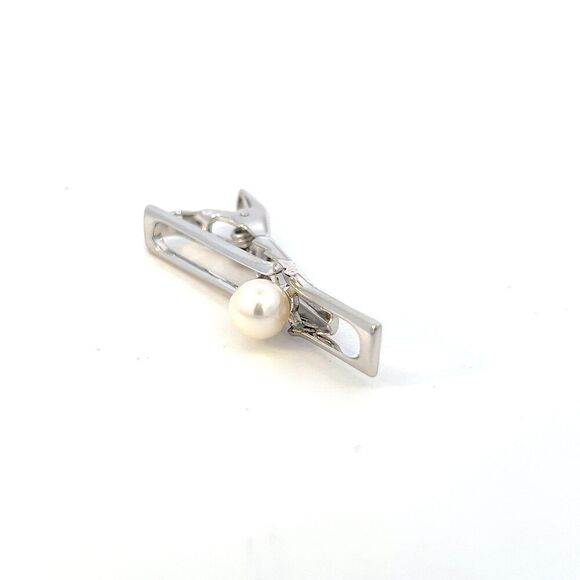 Mikimoto Estate Akoya Pearl Mens Tie Clip 7 mm Silver M413 - Picture 9 of 11